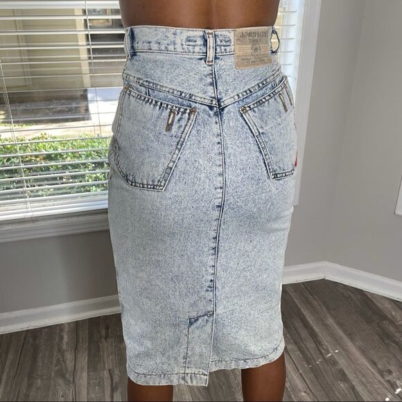 JORDACHE Vintage Acid Light Wash Denim Jean Pencil Skirt - Picture 7 of 14